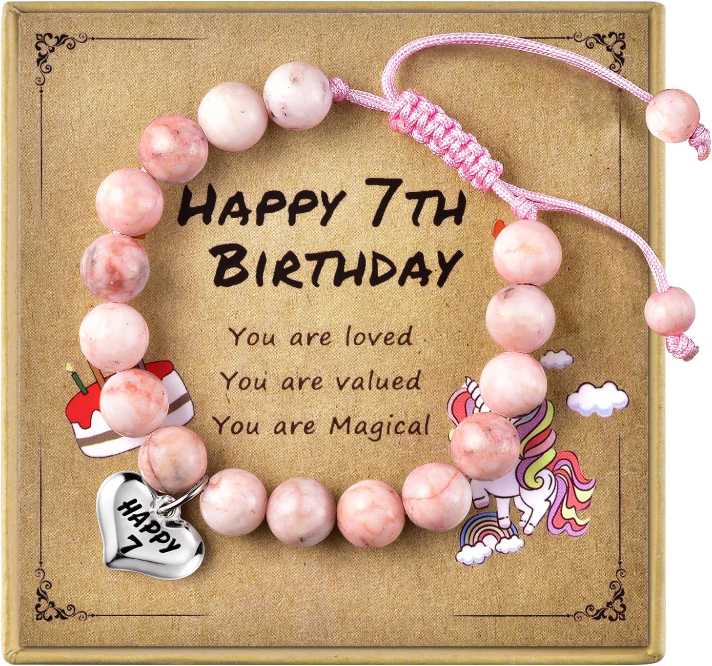 Happy Birthday Bracelets Gift for Girls: 7 Year Old Girl Birthday Gifts, Adjustable Beaded Bracelet as 7th Birthday Gifts for Seven Year Old Girl Birthday Gifts for Daughter Niece Granddaughter Girl