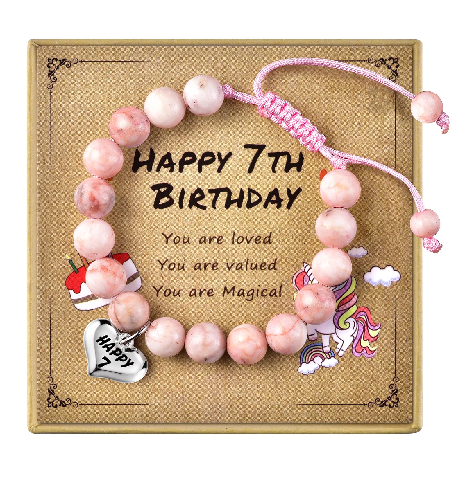 Happy Birthday Bracelets Gift for Girls: 7 Year Old Girl Birthday Gifts, Adjustable Beaded Bracelet as 7th Birthday Gifts for Seven Year Old Girl Birthday Gifts for Daughter Niece Granddaughter Girl