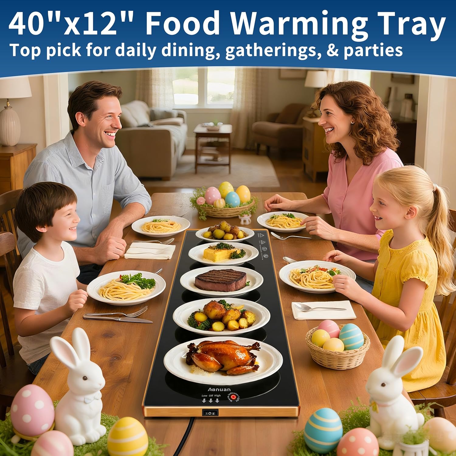 Warming Trays for Buffets Party (Extra Long 40"x12"), Warming Mat for Food with Thermostat & Full Surface Warming, Temperature Adjustable Food Warmer, Tempered Glass Electric Food Warming Mat, Black