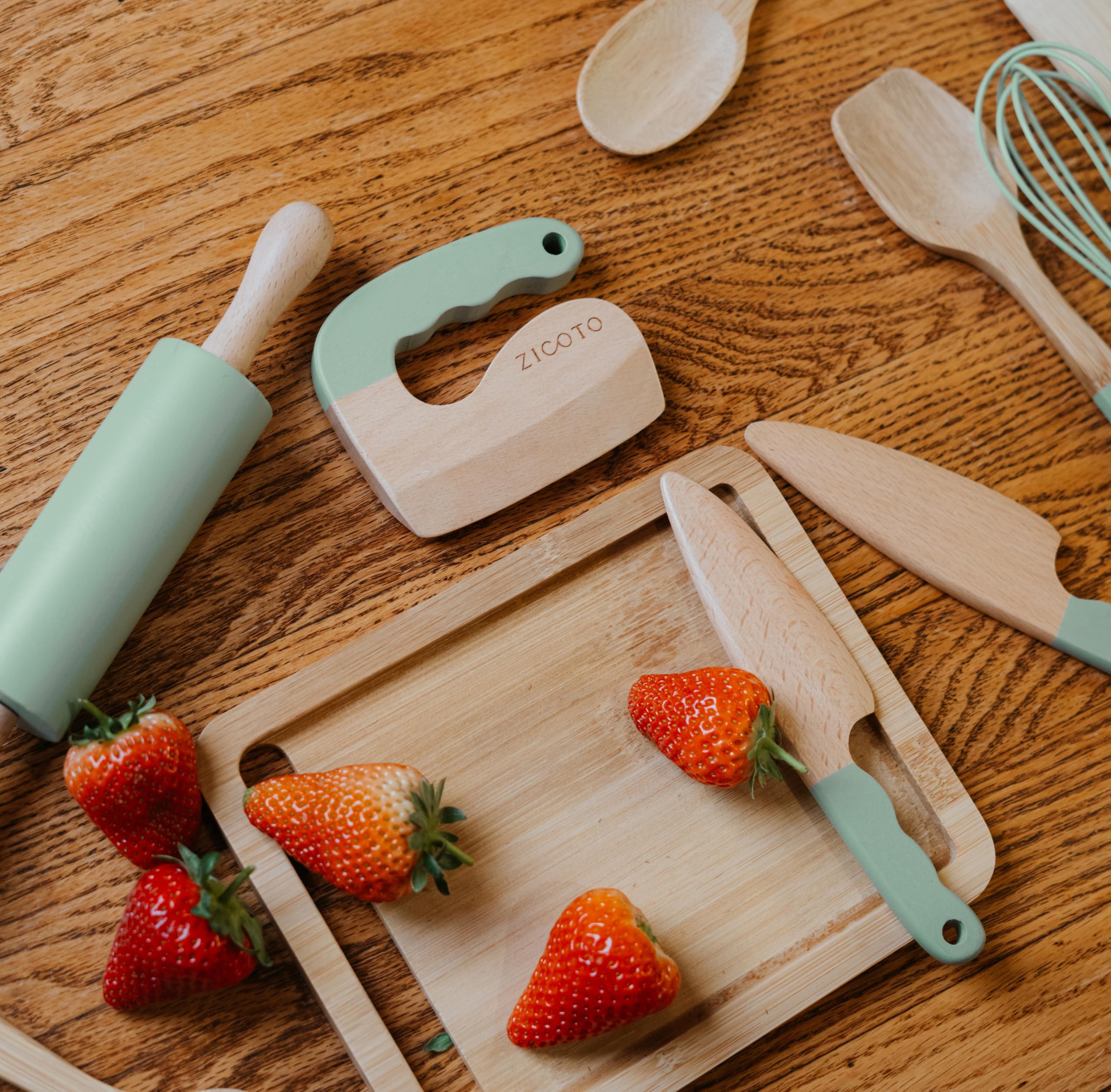 Wooden Cooking & Baking Set for Kids - Safe & Real Kitchen Tools Give Toddlers a Fun Cooking Experience - Durable Utensils are Perfect for Gifting to Create Lasting Family Memories