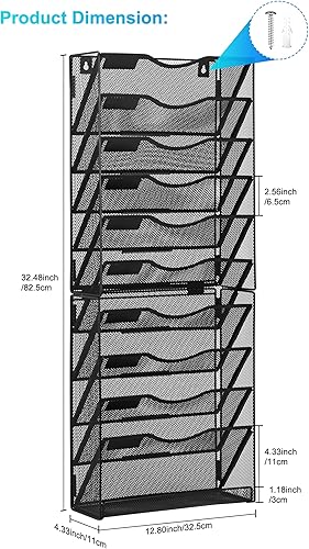 Miniatura 28 de Organizador de archivos de pared de 10 niveles, organizador de correo de madera, soporte para revistas, documentos de papel, cesta de almacenamiento