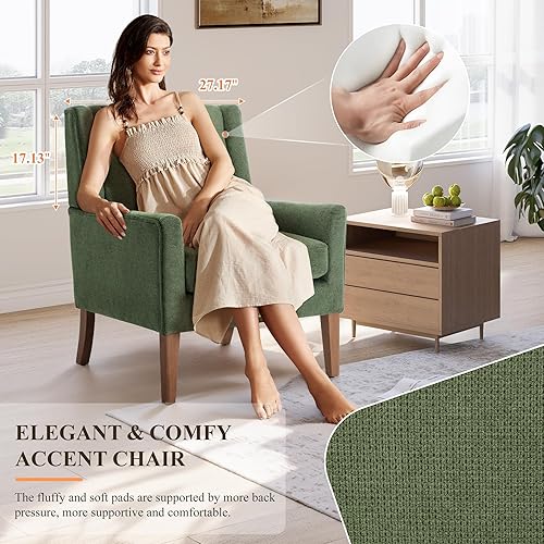 Miniatura 5 de Sillas decorativas para sala de estar, sillas de sala de estar de tela de madera de mediados de siglo, silla con brazo, sillas laterales para sala