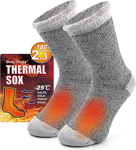 Busy Socks Winter Warm Thermal Socks for Men Women Extra Thick Insulated Heated Crew Boot Socks for Extreme Cold Weather