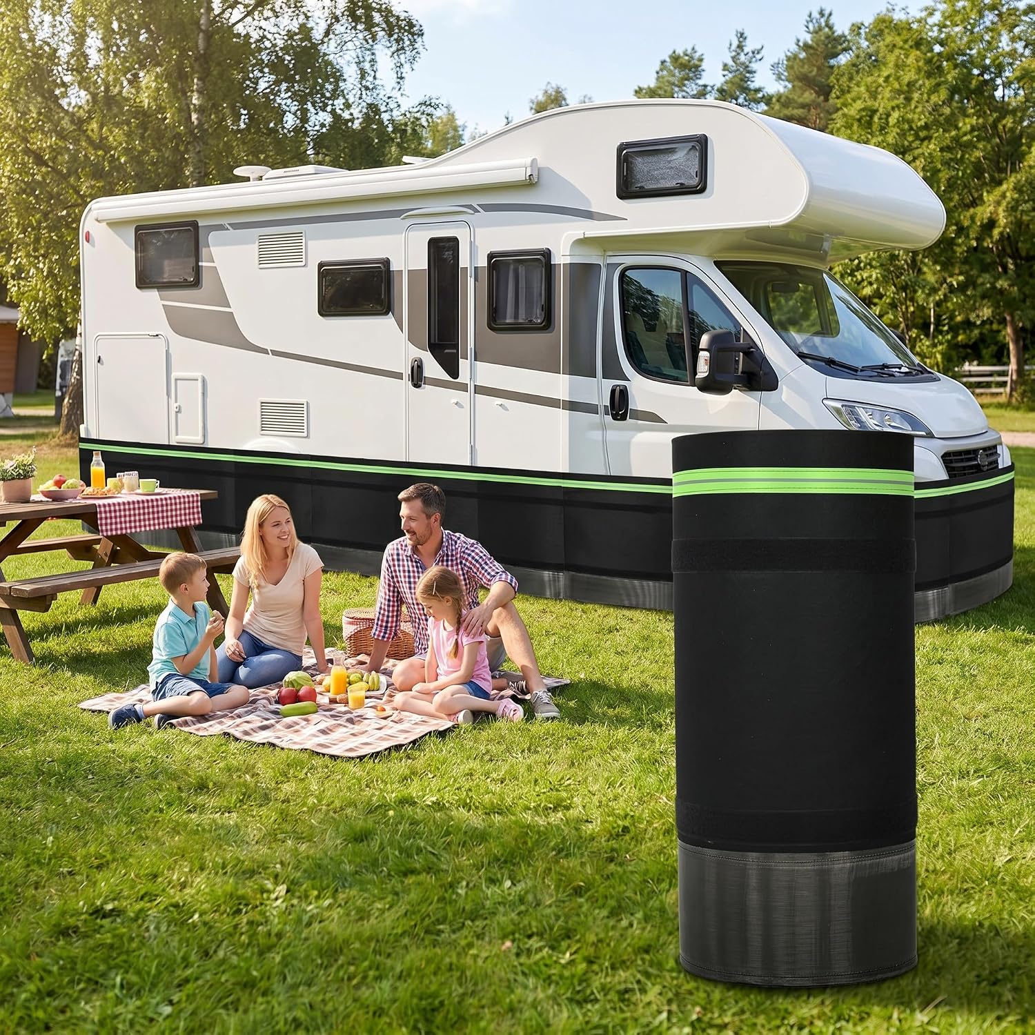 65.6FT RV Skirting, Heavy Duty Travel Wheel Skirt with Hook and Loop Fasteners, Easy Installation Wheel RV Cover with Tightly Metal Plates for Garden,Outdoor, Yard