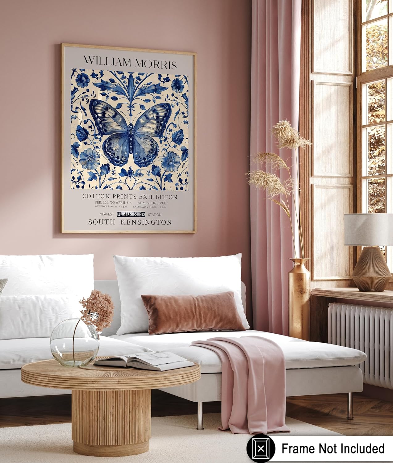 William Morris Poster - Blue Butterfly Print - Flower Art - Botanical Illustration - Textile Pattern Design - Exhibition Display - Floral Art - Great Office or Bedroom Decor - 8x10 UNFRAMED Wall Print