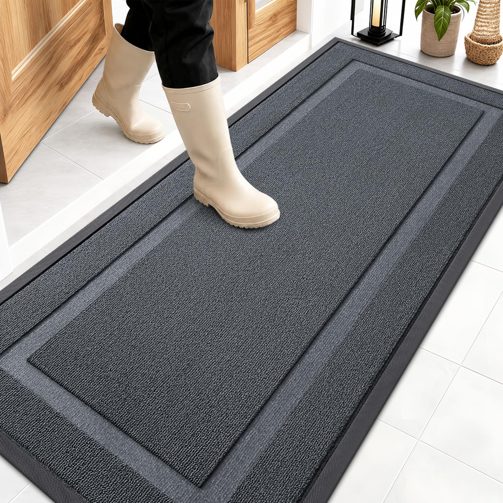 OLANLY Front Door Mat Outside 59x23, All-Season Heavy-Duty Rubber Doormat
