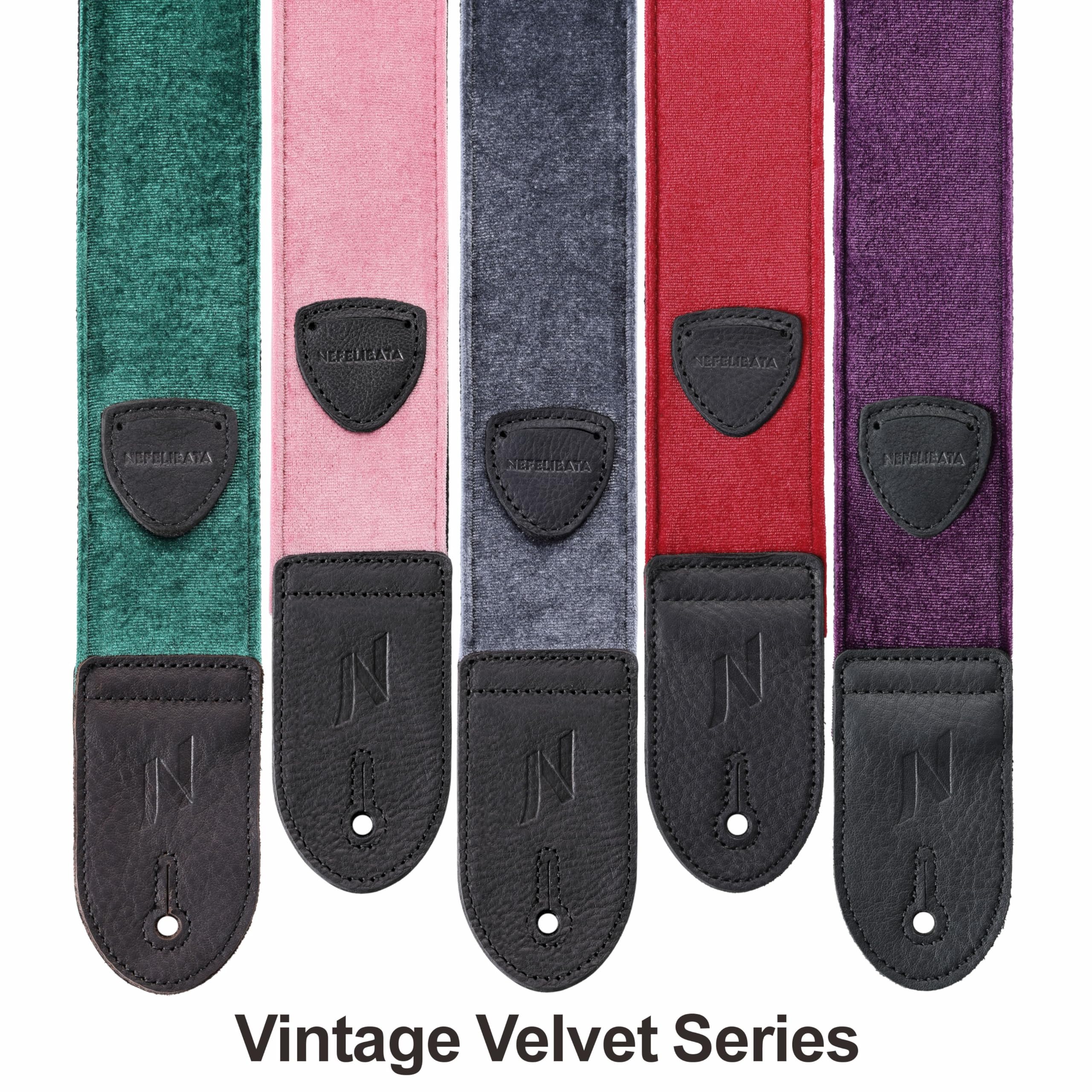 Nefelibata Guitar Strap,Double Full-Grain Leather Ends,Vintage Velvet Strap/FREE BONUS-4 Picks+Locks+Strap Button,Gift For Bass,Electric&Acoustic Guitars(Vintage Gray) - Image 4