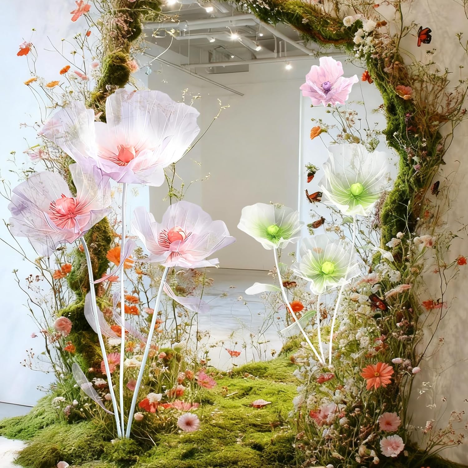 Giant Flowers 3-Piece Set|67-Inch Tall Tulle Poppy Decorations for Wedding Backdrops, Party Arrangements,Mall Store Window Displays (Grape Color)