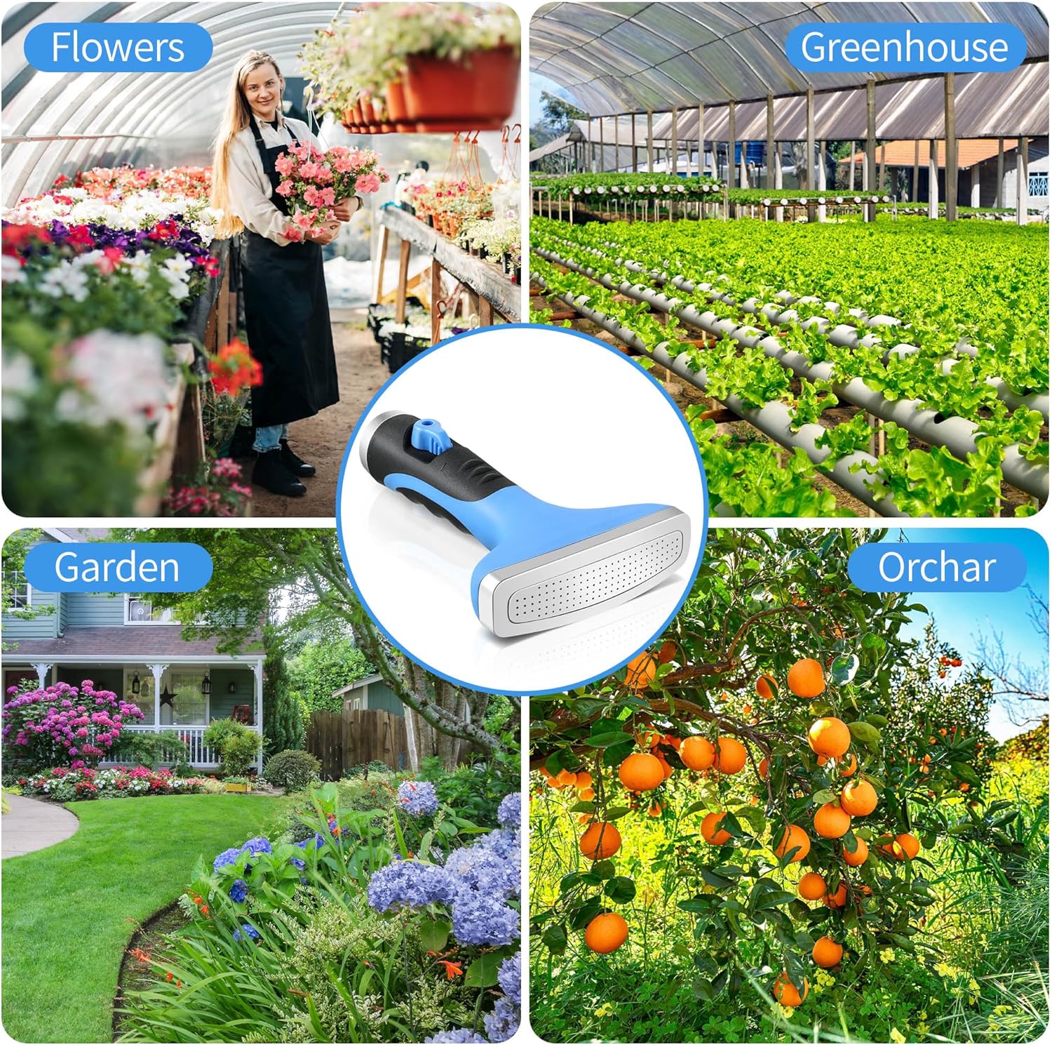 Dreyoo Fan Spray Nozzle for Garden Hose, Heavy Duty Garden Hose Head Spray for Watering Wand with Flow Control and Ergonomic Insulated Grip, Blue (2 Pack)
