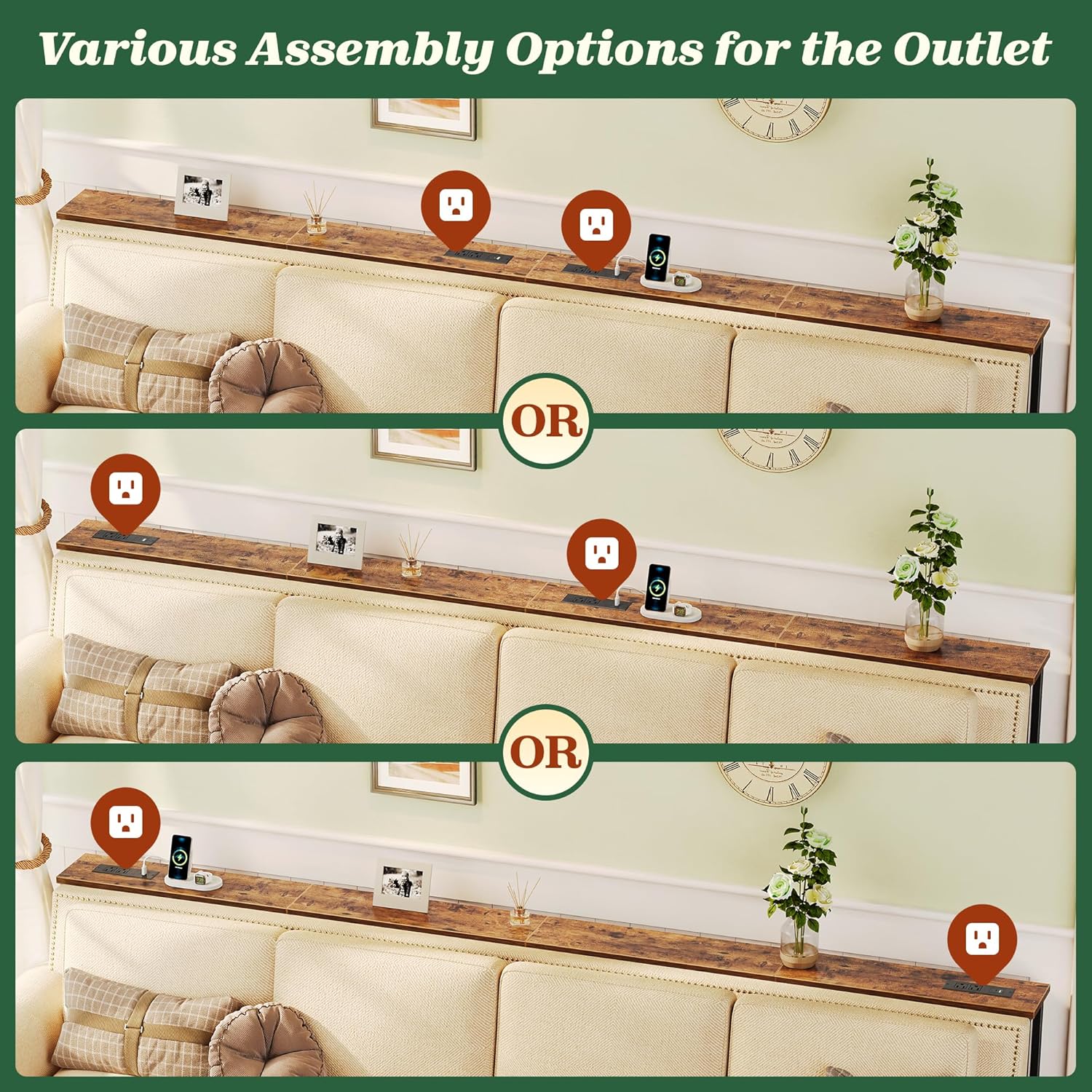 SUPERJARE 106.3 Inch Sofa Table with Power Outlets and USB-C Ports, 5.9 Inch Narrow Console Tables, Entryway Hallway Couch Tables with Storage, Behind Sofa, Small Spaces, Living Room, Rustic Brown