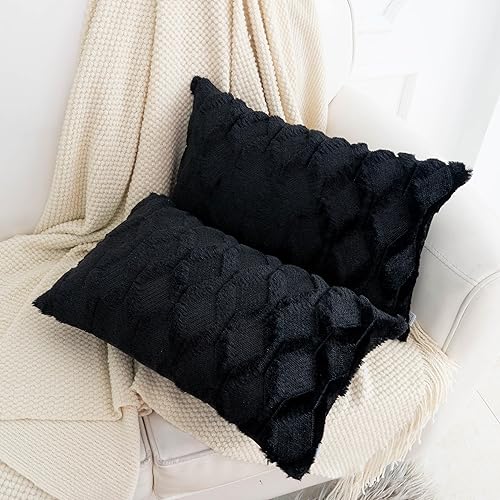 Juego de 2 fundas de almohada negras de 12 x 20 pulgadas  12.0 x 20.0 in., fundas decorativas de almohada decorativas para sofá de granja, conchas