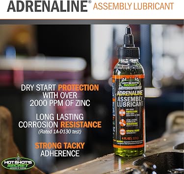 Hot Shots Secret Adrenaline Assembly Lube 4 oz Engine Assembly Lube for Gas & Diesel Engines, Protects Against Dry Starts and Corrosion