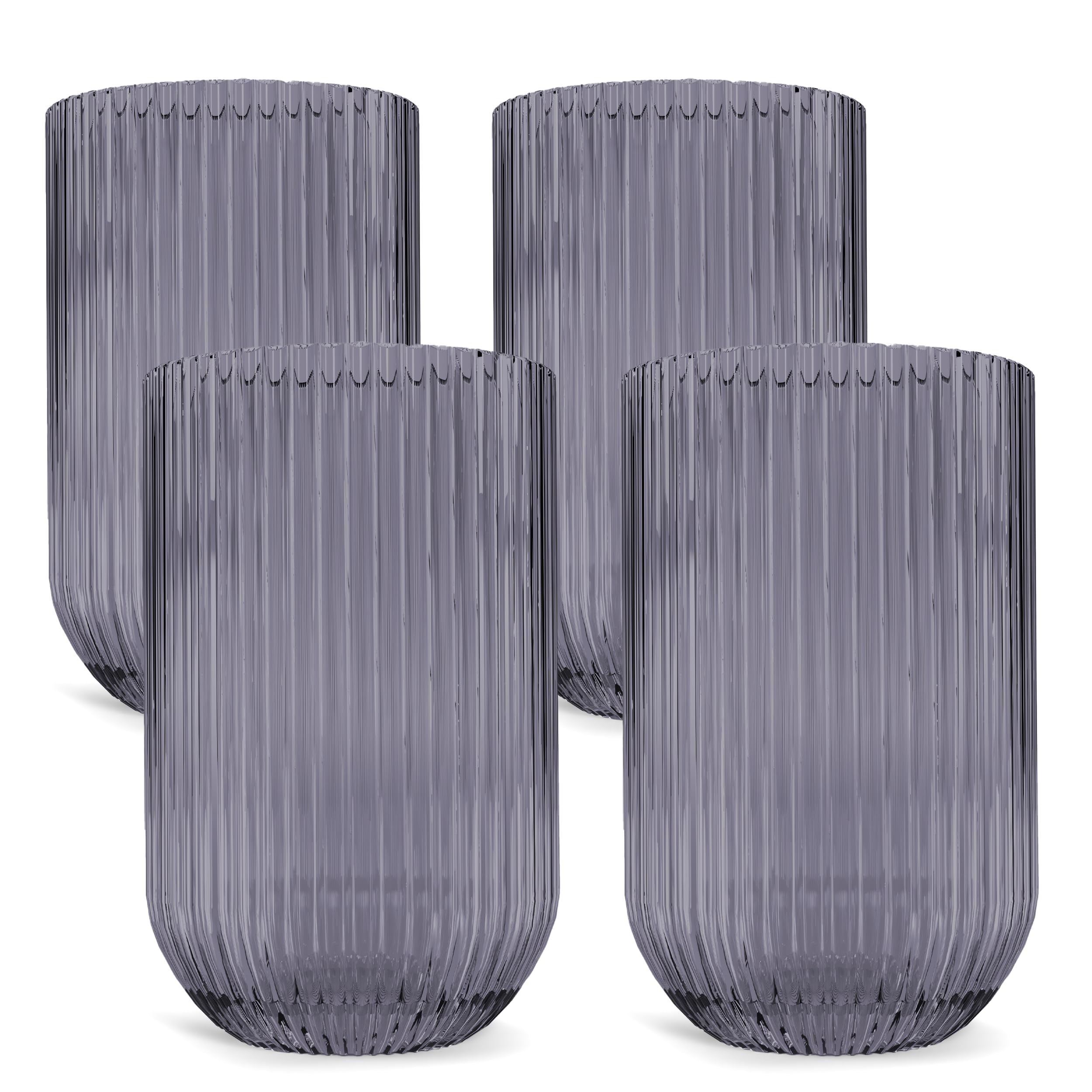 Greenline GoodsRibbed Drinking Glasses Set of 4 – 14.7 oz Gray Ribbed Glassware Sets – Fluted Glassware & Glass Cups Set, Versatile Glasses Drinking Set for Everyday Use and Special Occasions