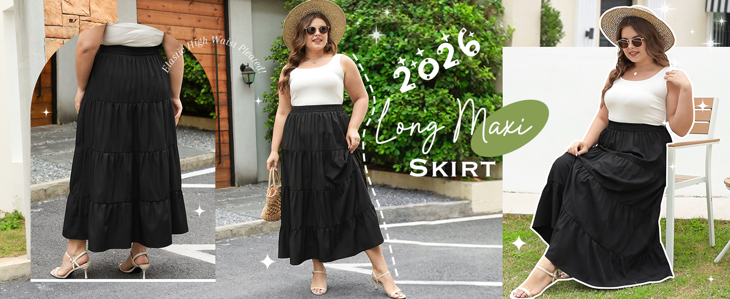 Younrui Plus Size Long Maxi Blue Daisy Skirt for Women 2026 Casual