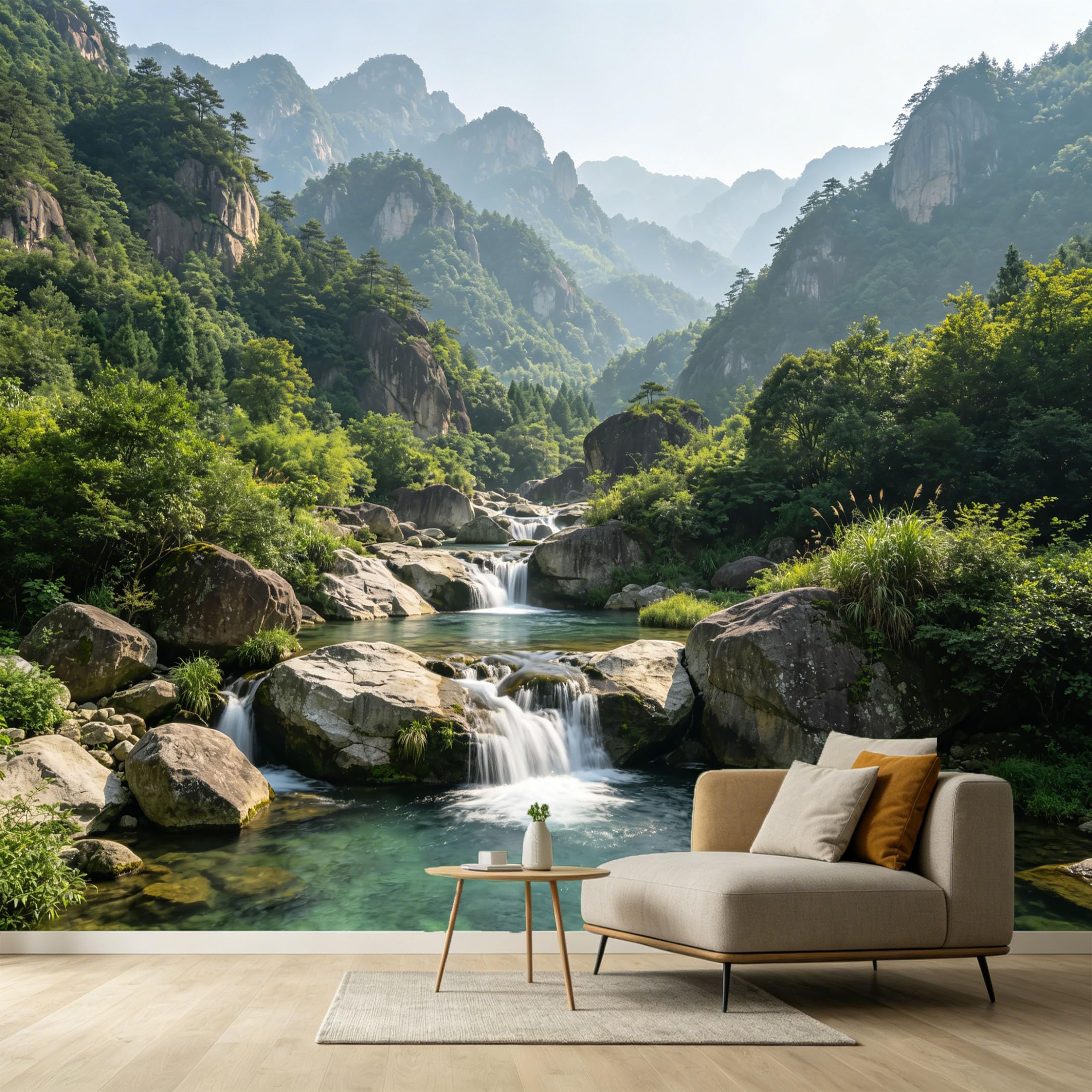 Custom Size Wall Murals Waterfall Mountain Lake Landscape Forest 3D Trompe L'Oeil SelfAdhesive Wall Fabric Removable Large Wallpaper for Photo Living Room
