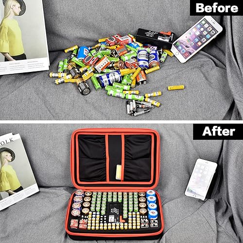 Miniatura 7 de Comecase Caja de almacenamiento organizadora de baterías, soporte para bolsa de transporte, capacidad para más de 140 baterías AA AAA AAAA C D 9V -