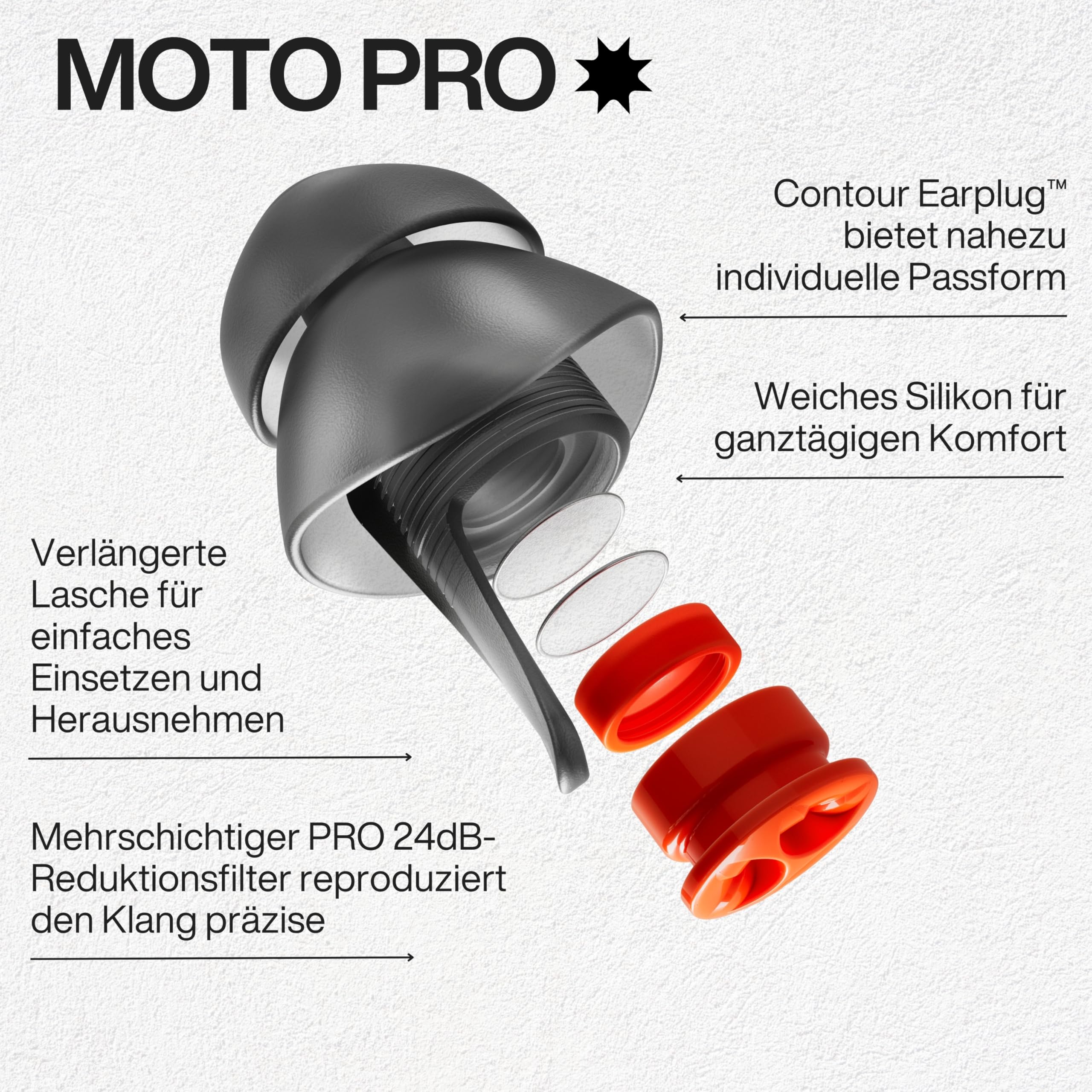 EarPeace Moto Pro Gehörschutzstöpsel - High-Fidelity Motorrad Gehörschutz für Motorradfahrten, Motorsport, Touren, und Rennen - Geräuschunterdrückung um bis zu 20 dB