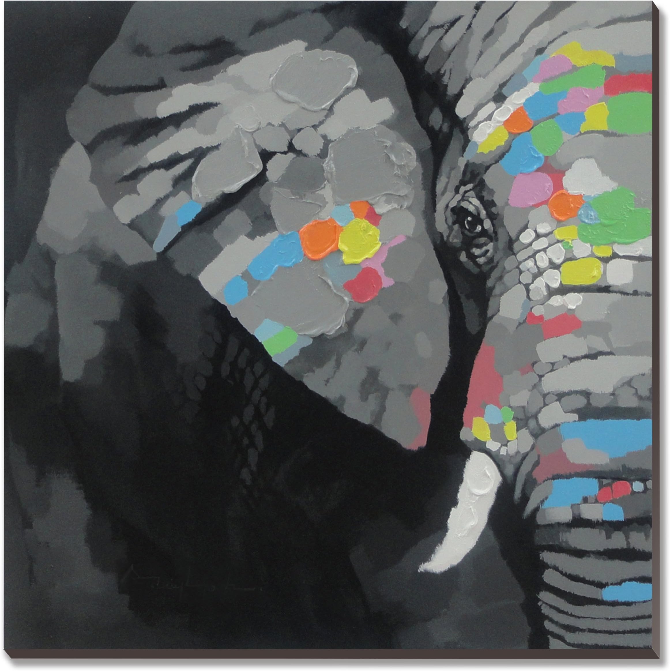 cubism 100% Hand-Painted Elephant Oil Painting on Canvas Artwork(UnStretch/NOT Ready to Hang) 30x30inch Modern Animal Wall Art for or Living Room Bedroom