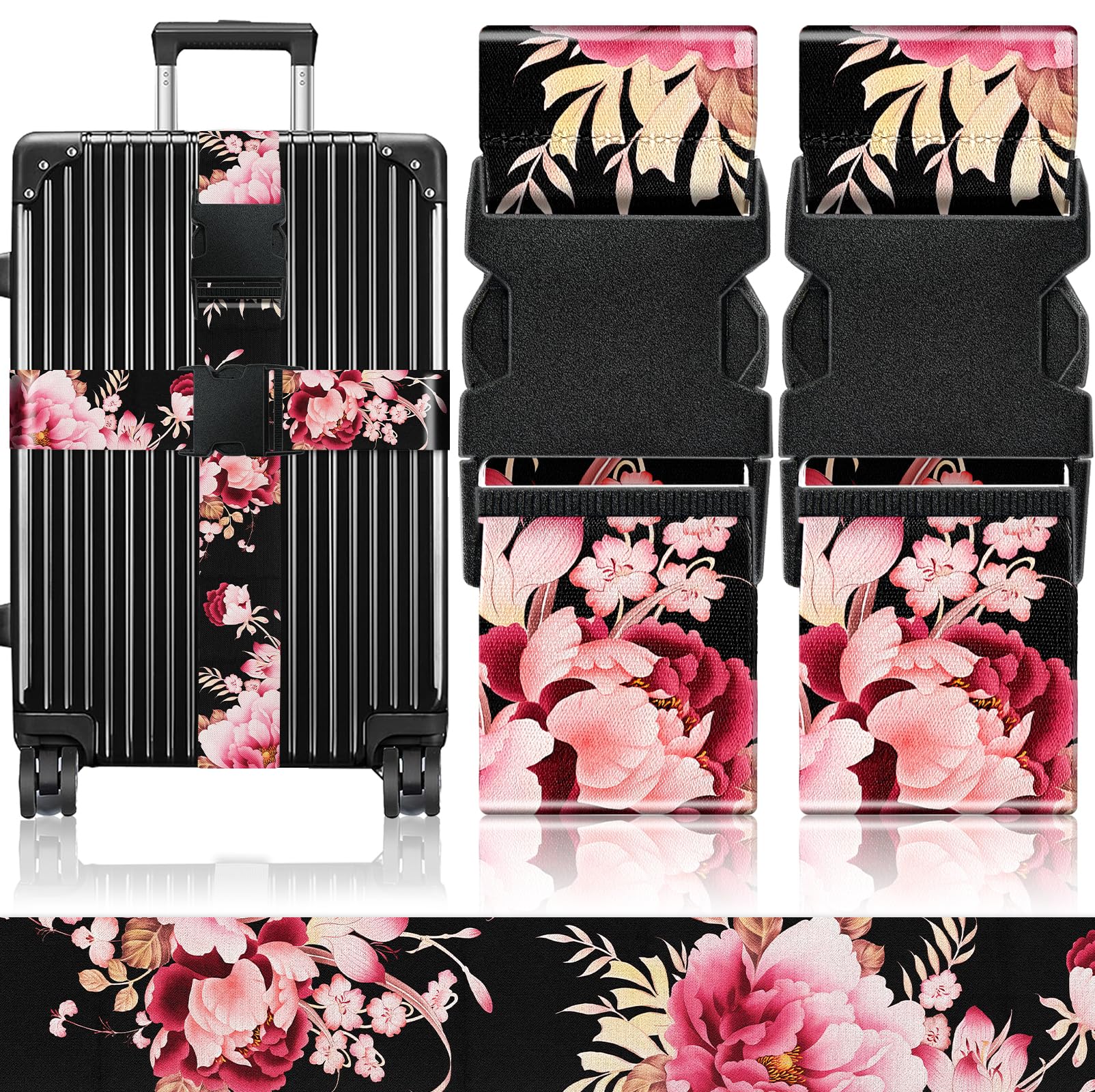 Slohif Luggage Straps for Suitcases Travel Belt Accessories Luggage Connector Identifiers Over Handle with Buckle Unique Nylon Adjustable Strap for