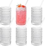 KMIGRUAN Grandes verres à boire Hobnail Ensemble de 6,15oz Verres vintage bleu, Gobelet en verre embossé, Gobelet d'eau, Verres à haute bille pour bière, Juice et boissons mixtes diverses