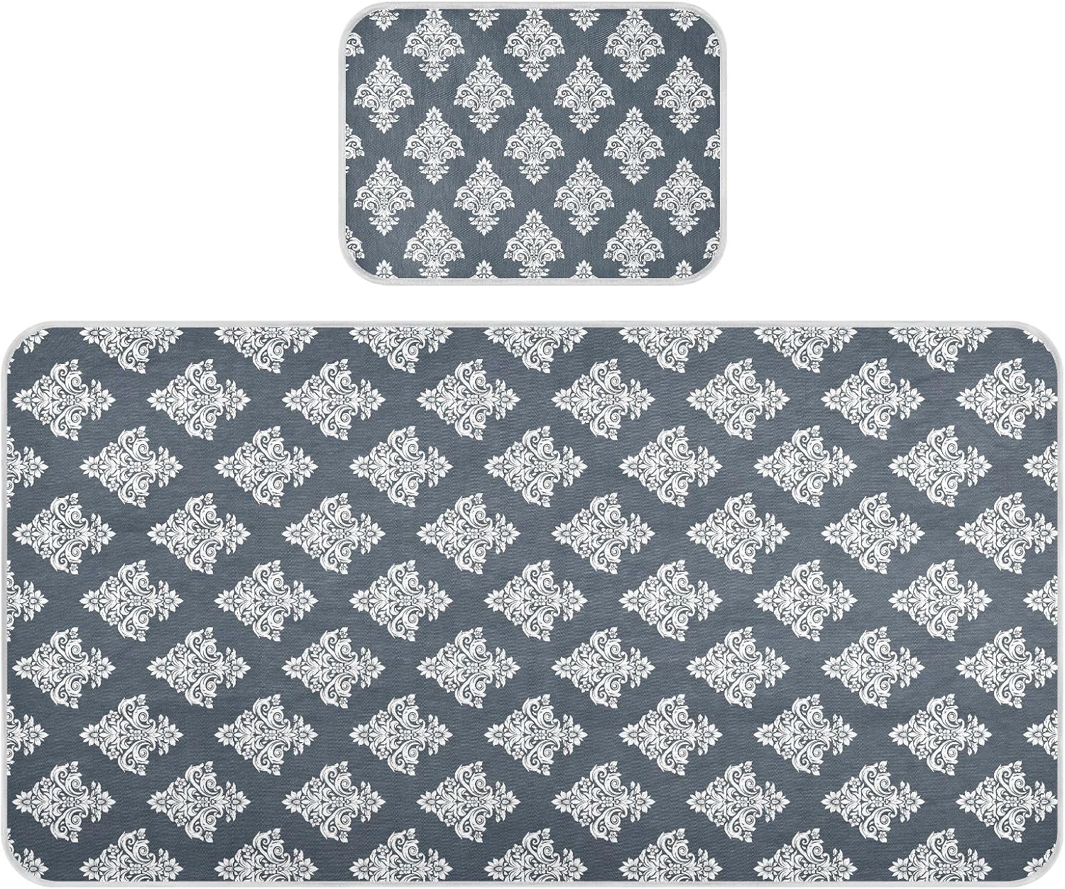 Baby Cooling Mat Ornate Damask Design Ice Silk Breathable Mesh Summer Crib Mattress Pad with Pillowcase, Soft Cooling Sleeping Surface for Infant & Toddler, 52"x28"