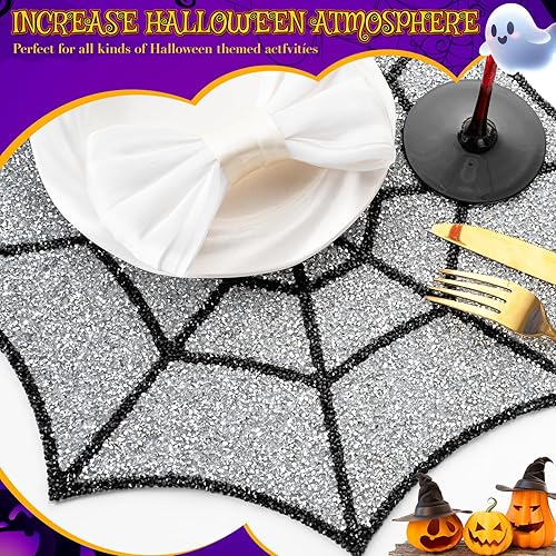Miniatura 2 de Mantel individual de telaraña de Halloween, mantel de Halloween, Acción de Gracias, otoño, tela de araña brillante, decoración para centro de mesa,