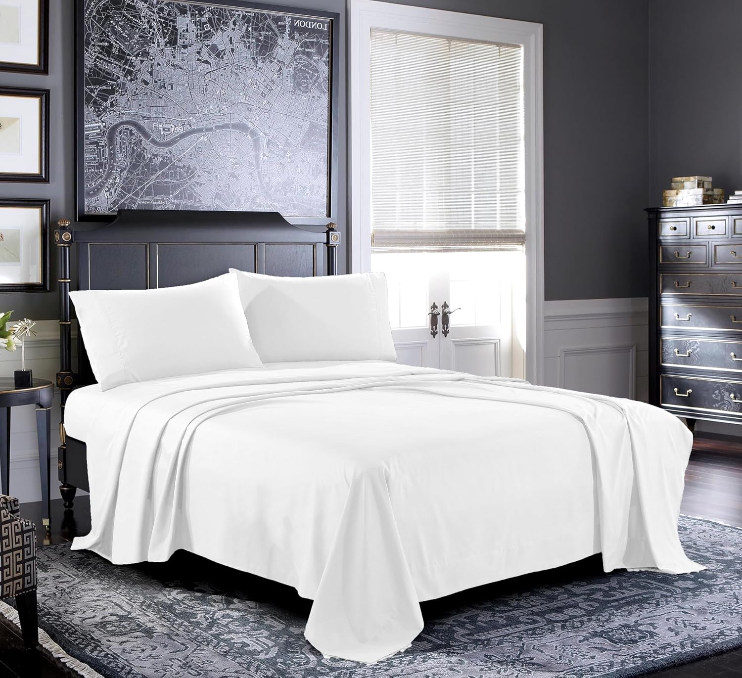 Pure Bedding Bed Sheets - Queen Sheet Set [4-Piece, White] - Hotel Luxury 1800 Brushed Microfiber - Soft and Breathable - Deep Pocket Fitted Sheet, Flat Sheet, Pillow Cases
