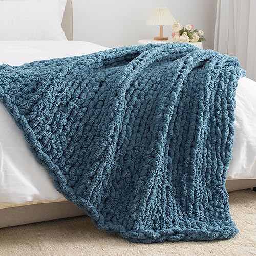 Miniatura 5 de Carriediosa Manta de punto grueso, con lazo de felpilla, hecha a mano, suave y esponjosa, para sofá, cama, decoración del hogar, transpirable,