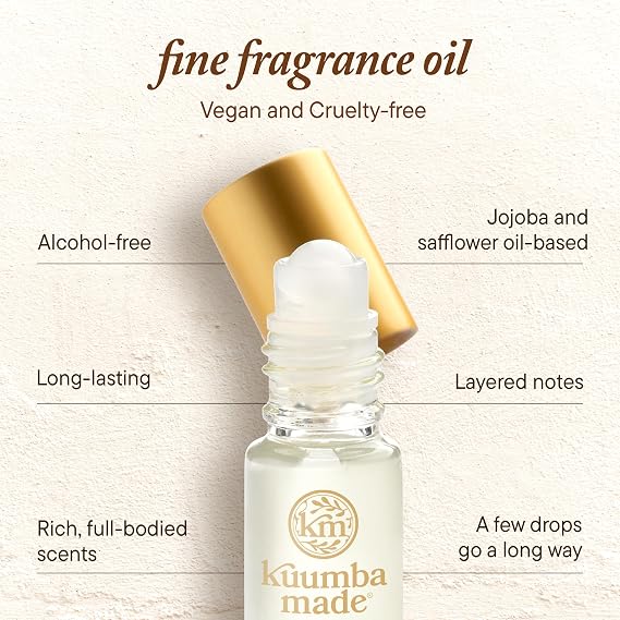 Kuumba Made Vanilla Musk Fragrance Oil Roll-On, Alcohol-Free, 0.15 Fl Oz | Long-Lasting Scented Oil with Tonka Bean, Almond, Sandalwood Notes, Skin-Friendly Perfume Roller, Vegan, Cruelty-Free