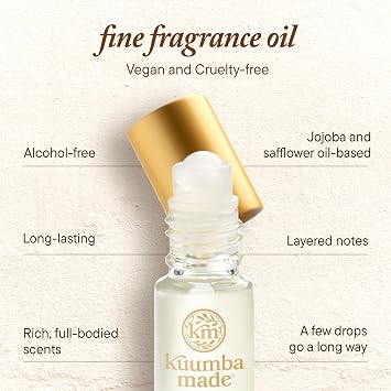 Kuumba Made Vanilla Musk Fragrance Oil Roll-On, Alcohol-Free, 0.15 Fl Oz | Long-Lasting Scented Oil with Tonka Bean, Almond, Sandalwood Notes, Skin-Friendly Perfume Roller, Vegan, Cruelty-Free
