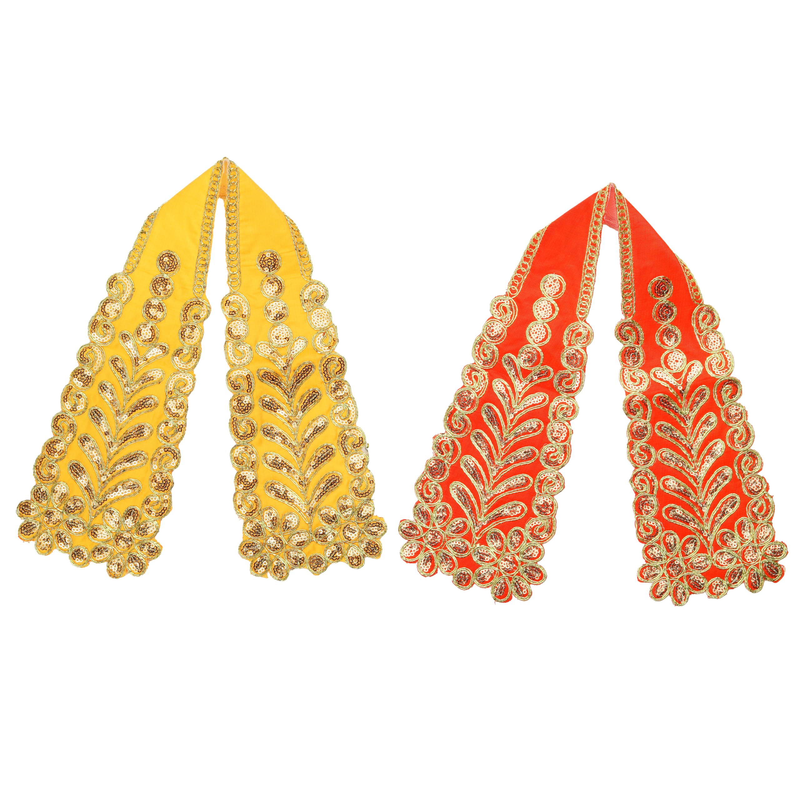 Set of 2 Decorative Puja Cloth Chunari, Pooja Chunar Ganesh Dupatta (Size:-12 Inch x 4 Inch)Pooja Items Articles for Indian Traditional Festival Decoration for Statue Frame Idol Temple(Orange+Yellow)