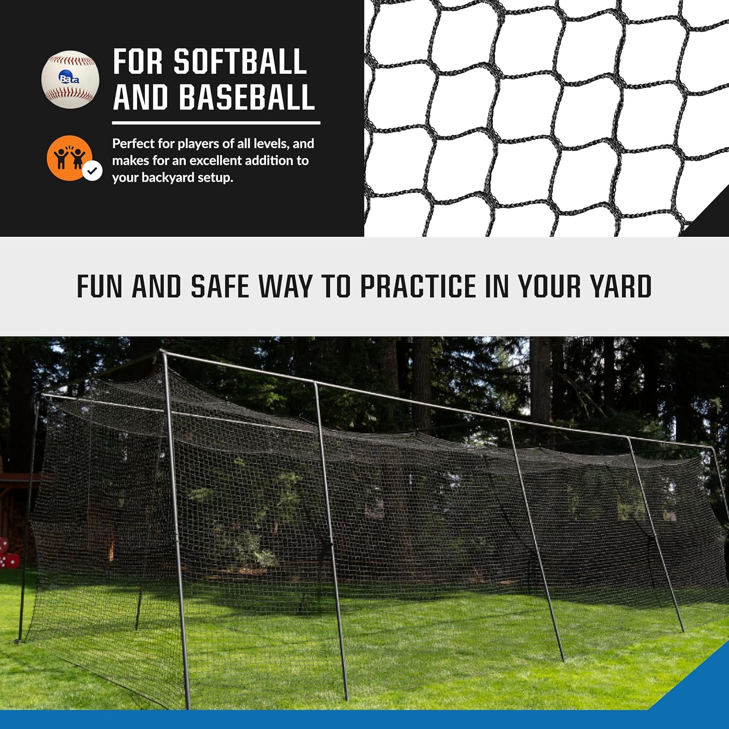 BATTING CAGES INC. BCI Freestanding Trapezoid Batting Cage with Net, Frame, Corner Kit, and Stake Down Kit, Baseball and Softball Training Equipment