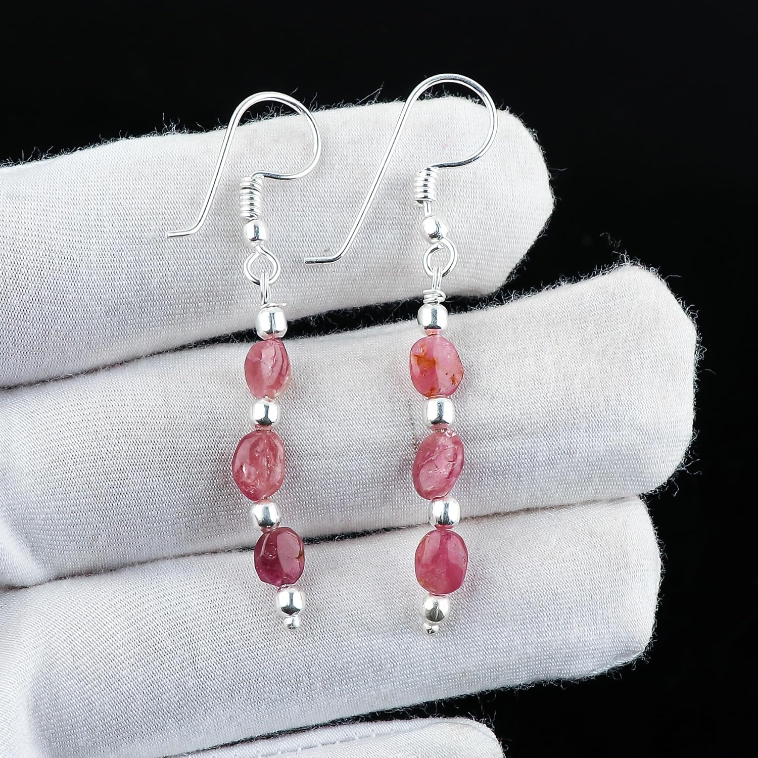 Natural Gemstone Dainty Earrings, Handmade Bohemian Silver Jewelry, Healing Crystals & Polished Stones, Lightweight Earring, Birthday Christmas Gift for Women - Image 4