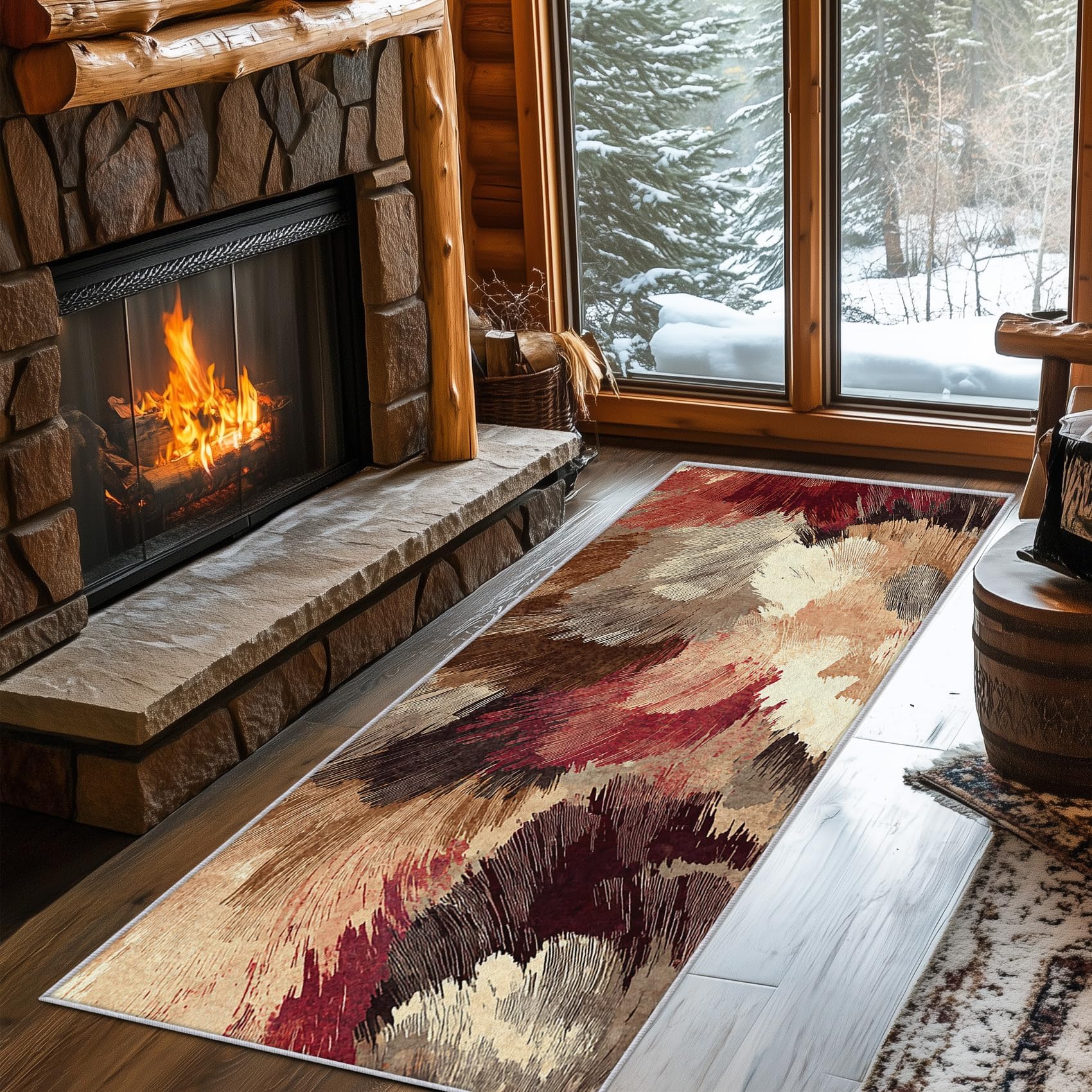 Tapis de couloir moderne abstrait brun rouille rouge 150x300cm