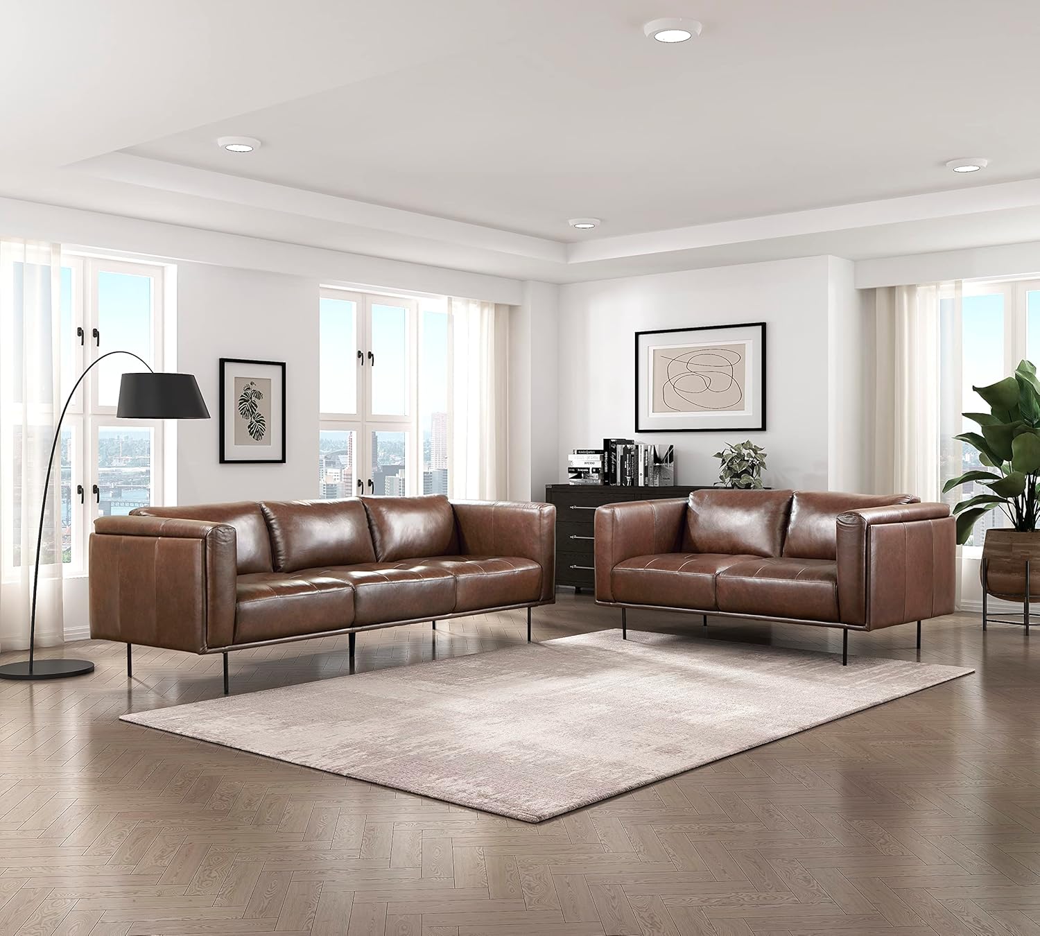 Lexicon Leather Couch, Top Grain Leather Sofa, Modern Couch, Oversized Sofa with Solid Wood Frame and Metal Legs, Couch Leather Sofas for Living Room, Bedroom, Office, 3-Seater Couches, Brown