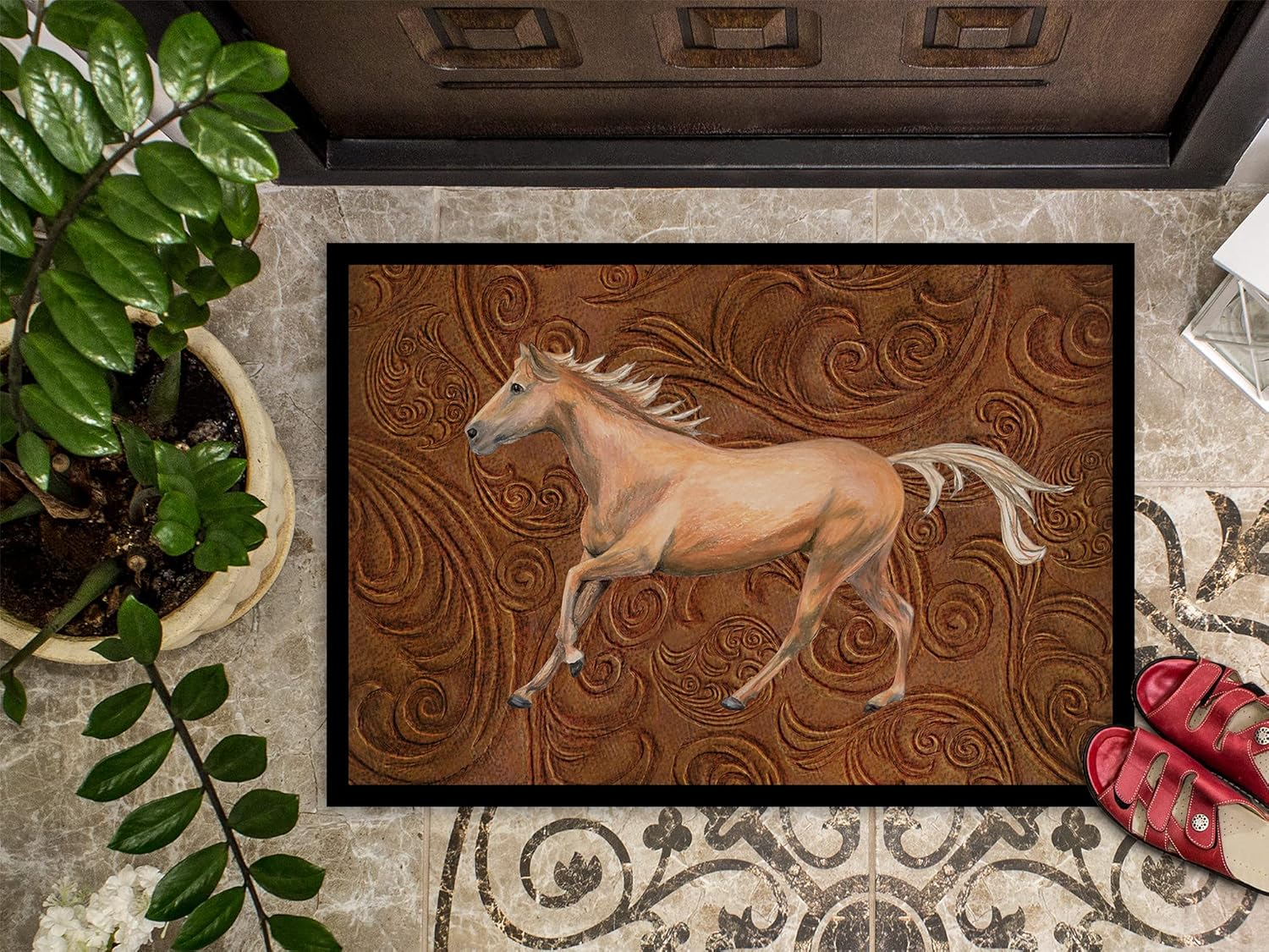 Caroline's Treasures SB3060MAT Horse Doormat 18x27 Front Door Mat Indoor Outdoor Rugs for Entryway, Non Slip Washable Low Pile, 18H X 27W