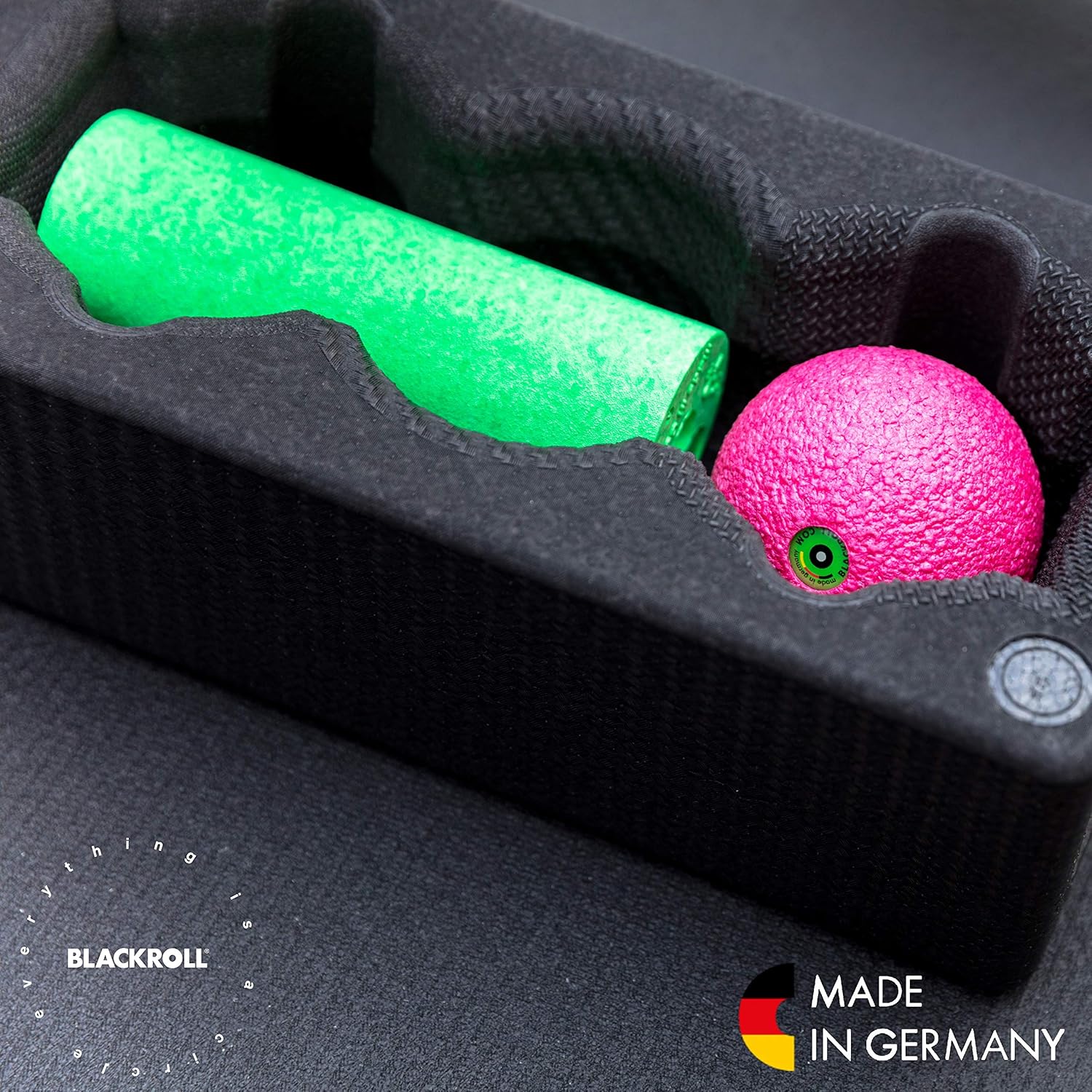 BLACKROLL Block Set: 12"x 6" x 4" Black Block, 6" x 2" Green MINI Roll, 3.2" Pink Ball