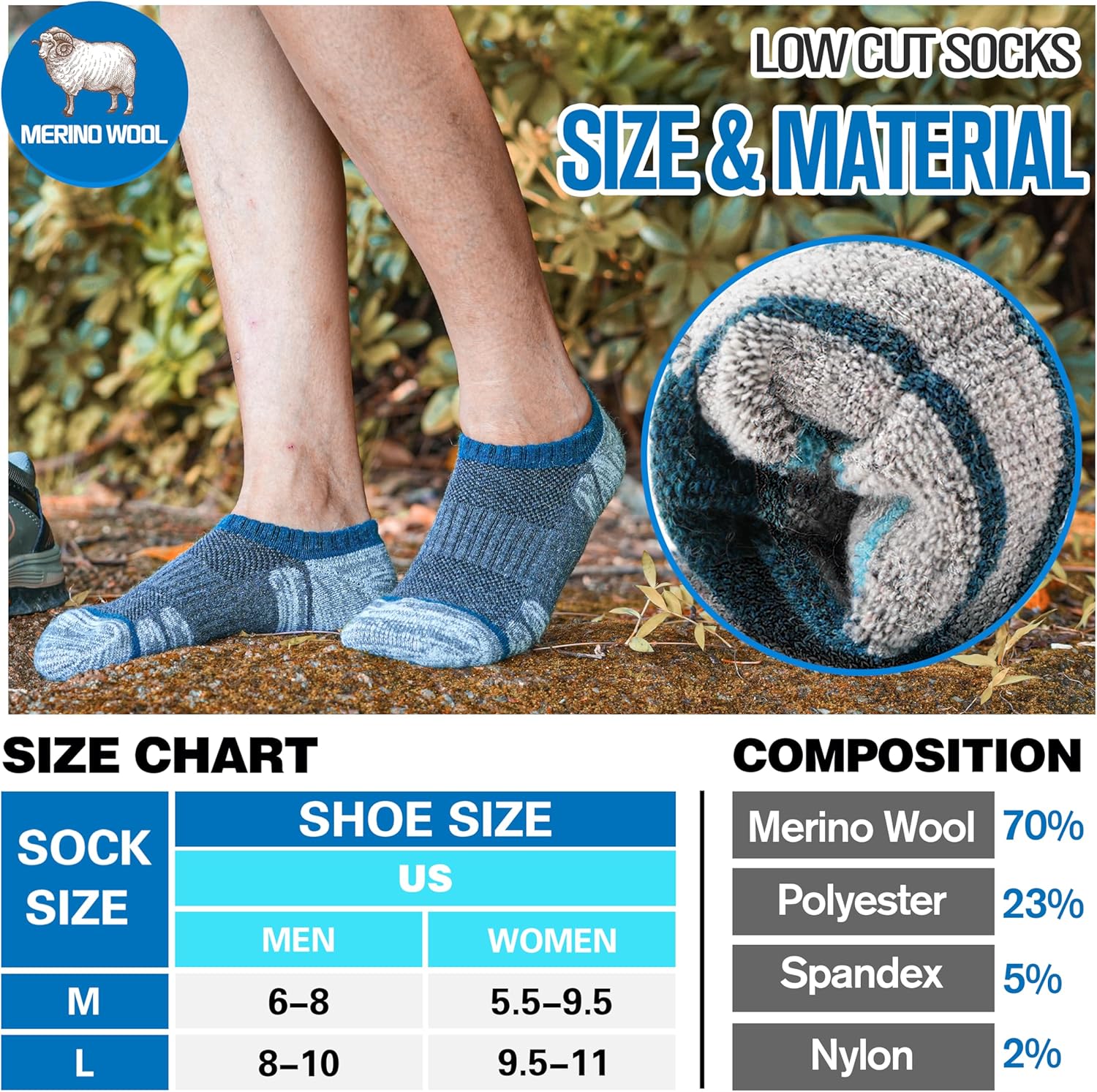 Merino Wool Hiking Running No Show Socks for Women Men Thick Warm Athletic Low Cut Thermal Ankle Socks 6 Pairs - Image 6