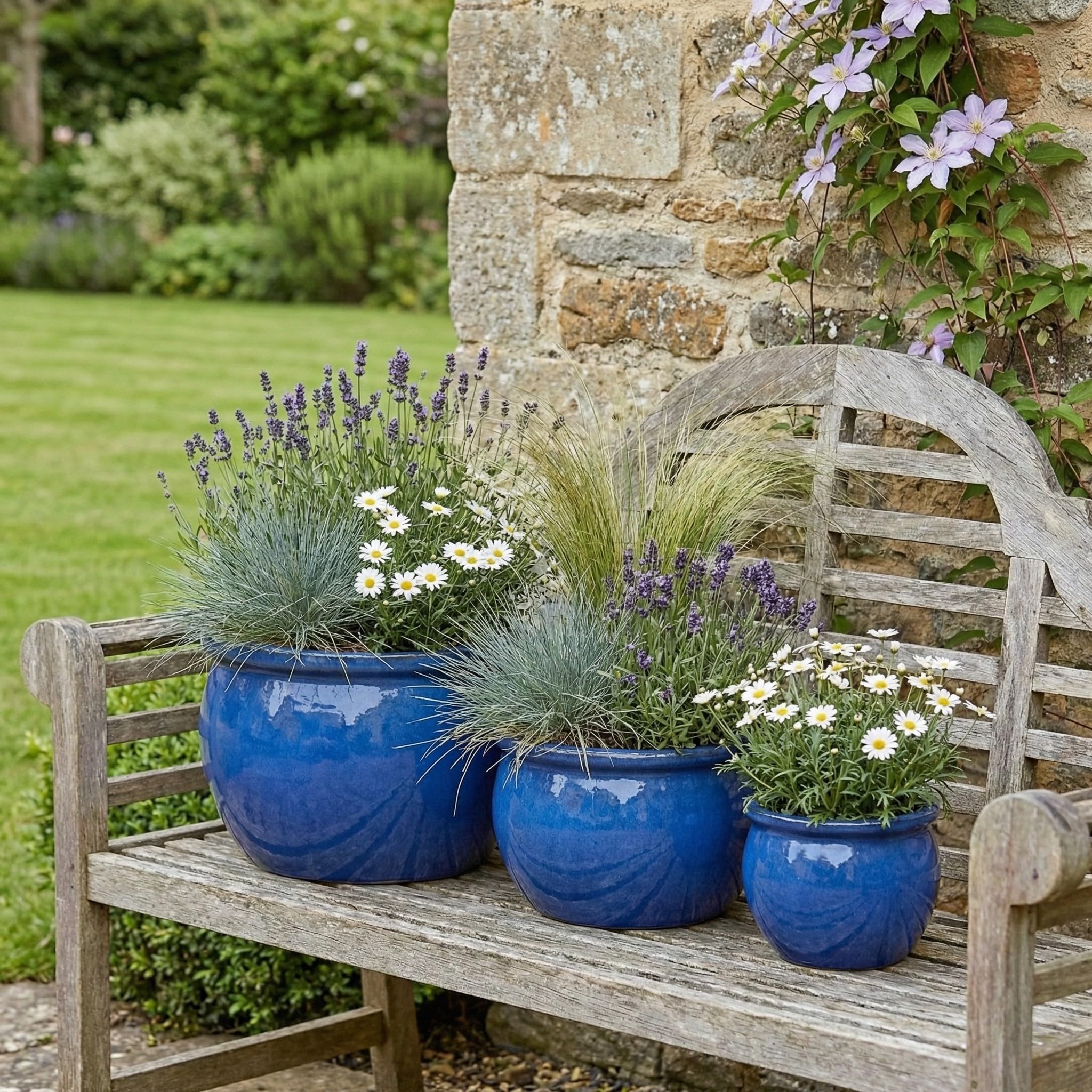Teramico Premium Keramik-Pflanzschale Garten (Royal Blau, 46cm x 26cm) | Unsere Premium Keramik Pflanzgefäße sind absolut frostfest, sehr hochwertig und in diversen Größen und Farben verfügbar.