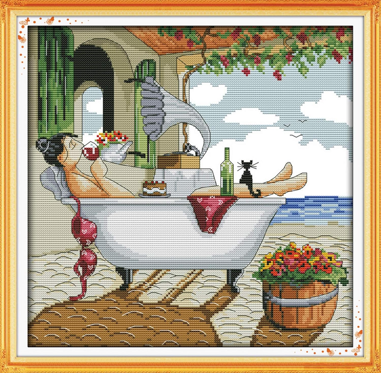 Joy Sunday Cross Stitch Kits 14CT Counted Christmas Eve 20.9"x16.1" or 53cmx41cm Easy Patterns Embroidery for Girls Crafts DMC Cross-Stitch Supplies Needlework Scenery Series