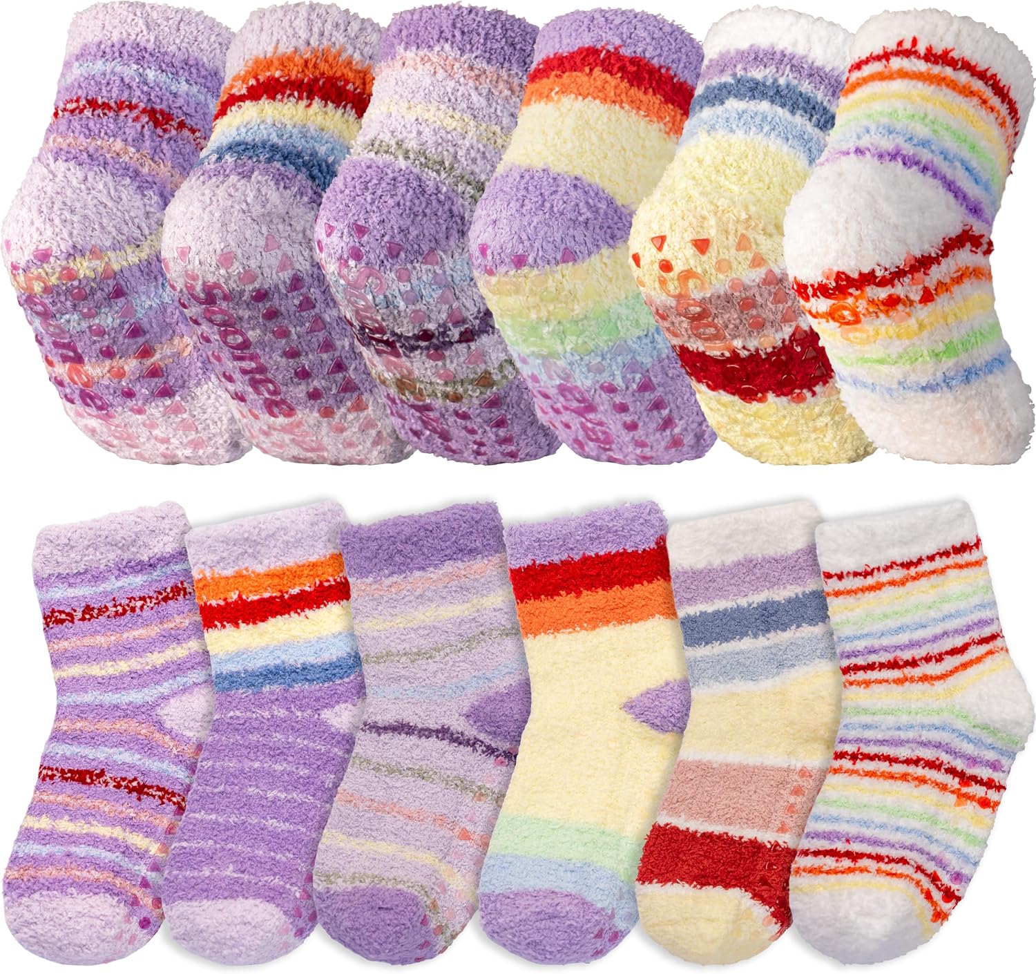 Toddler Girls Fuzzy Slipper Socks with Grips 6 Pairs