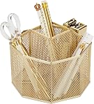Annova Mesh Desk Organizer Rotate with 5 Compartments Spinning Tidy Candy/Pen Holder Office, Art Supply, Storage, Classroom, Home (Light Pink)