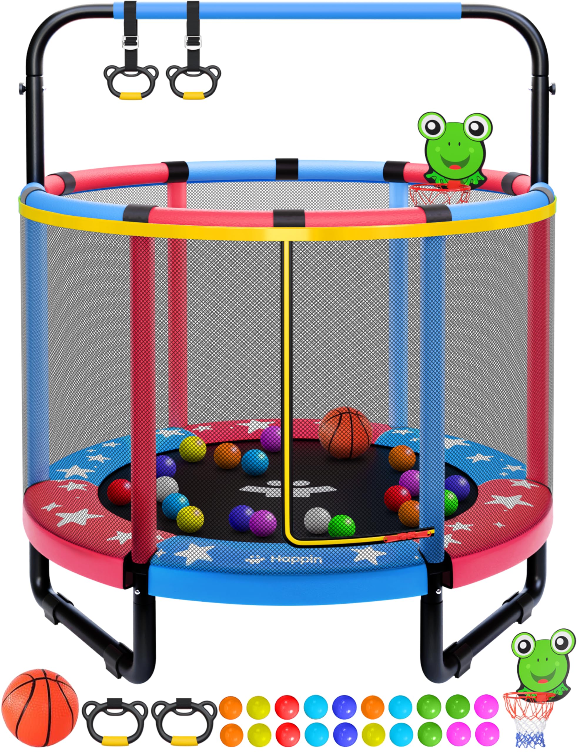 55” Toddler Trampoline, Indoor & Outdoor Playset Ages 1-6, 5FT Kids Trampoline, Ultra Safe Mini Trampoline for Kids with Safety Enclosure Net, Gifts for Birthday