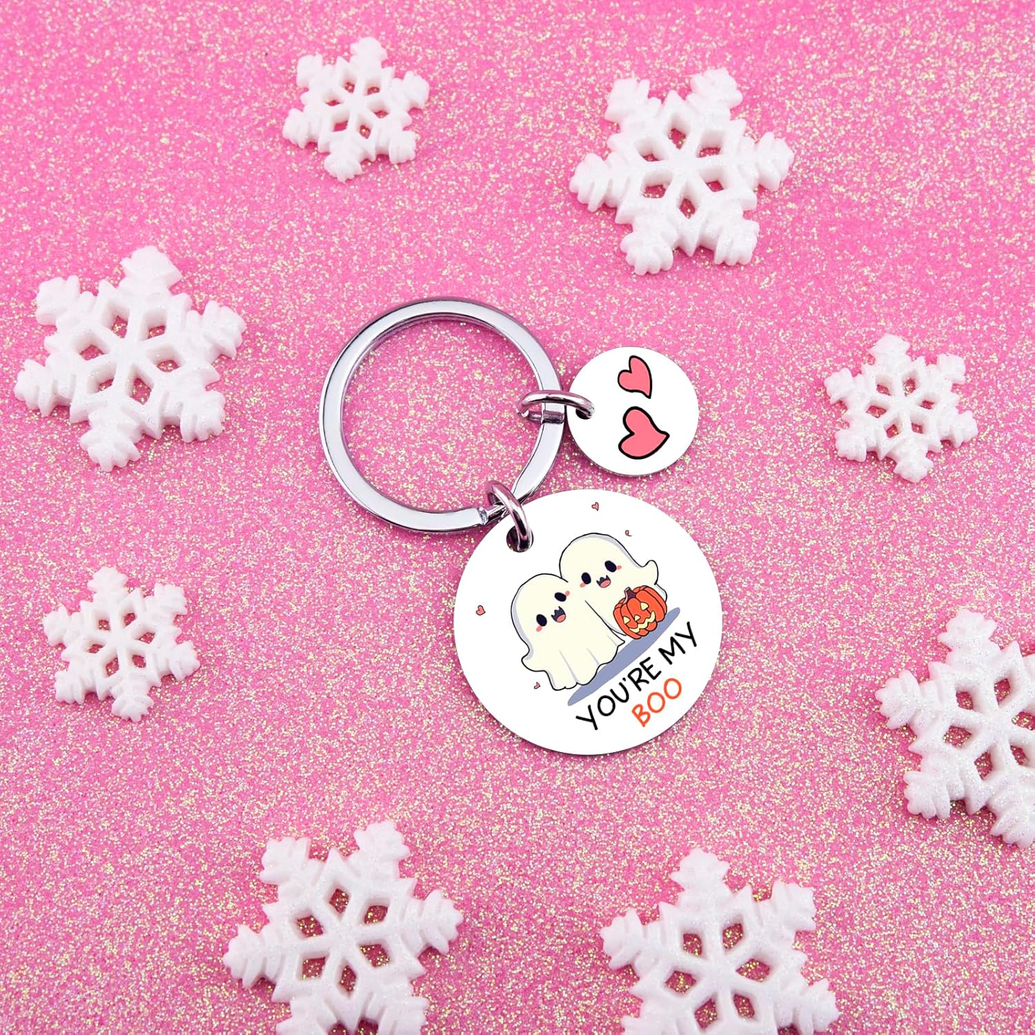 Halloween Boo Basket Stuffers for Women Adults Teens Ghost Keychain Halloween Gifts for Women Boo Basket Ideas for Best Friend Couple Boyfriend Girlfriend Wife Husband Gifts You Are My Boos Keychain - Image 2