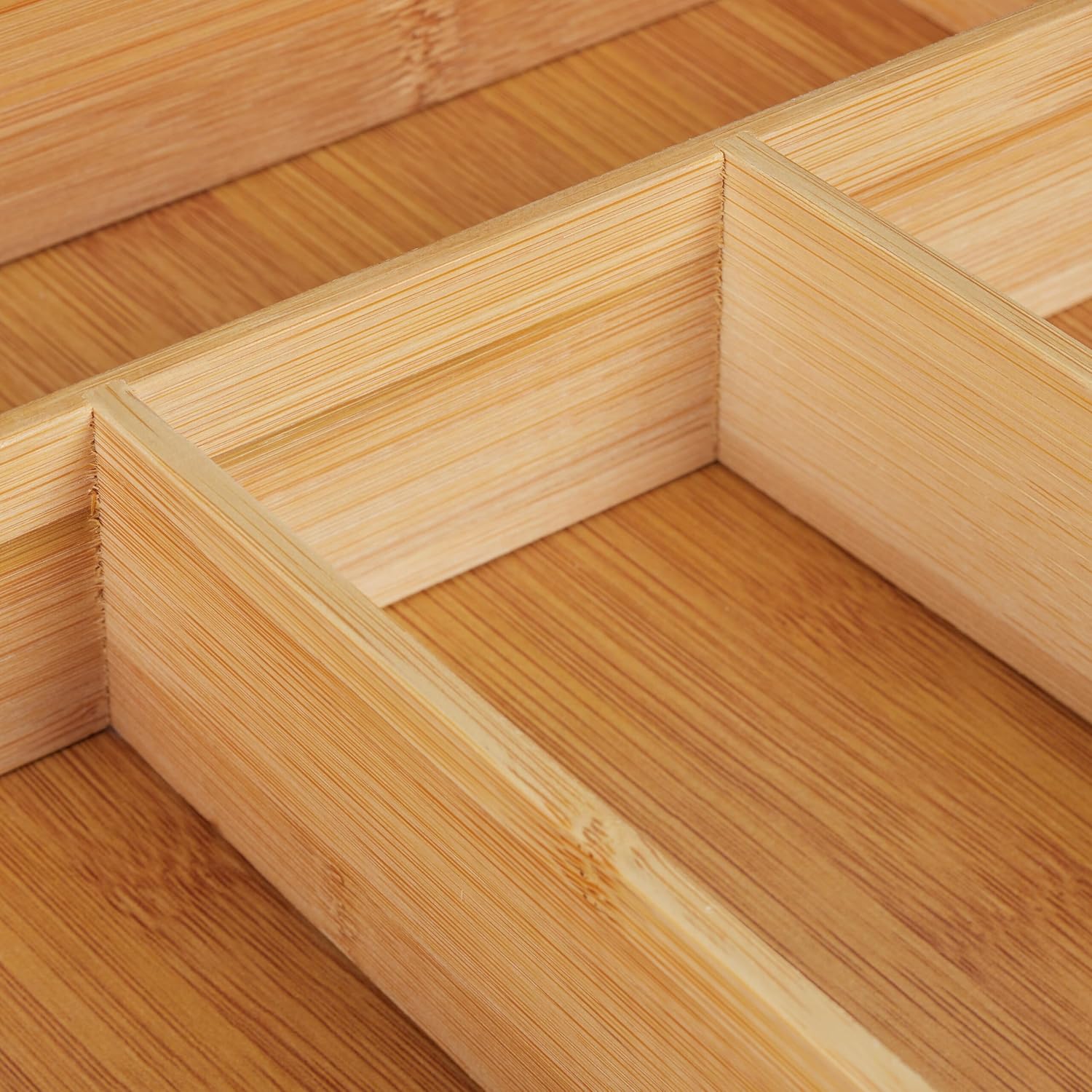 Relaxdays Cutlery Tray, 4 Compartments, Bamboo, Small Drawer Box, Cutlery & Kitchen Utensils, HBT 5 x 26 x 35.5 cm, Natural