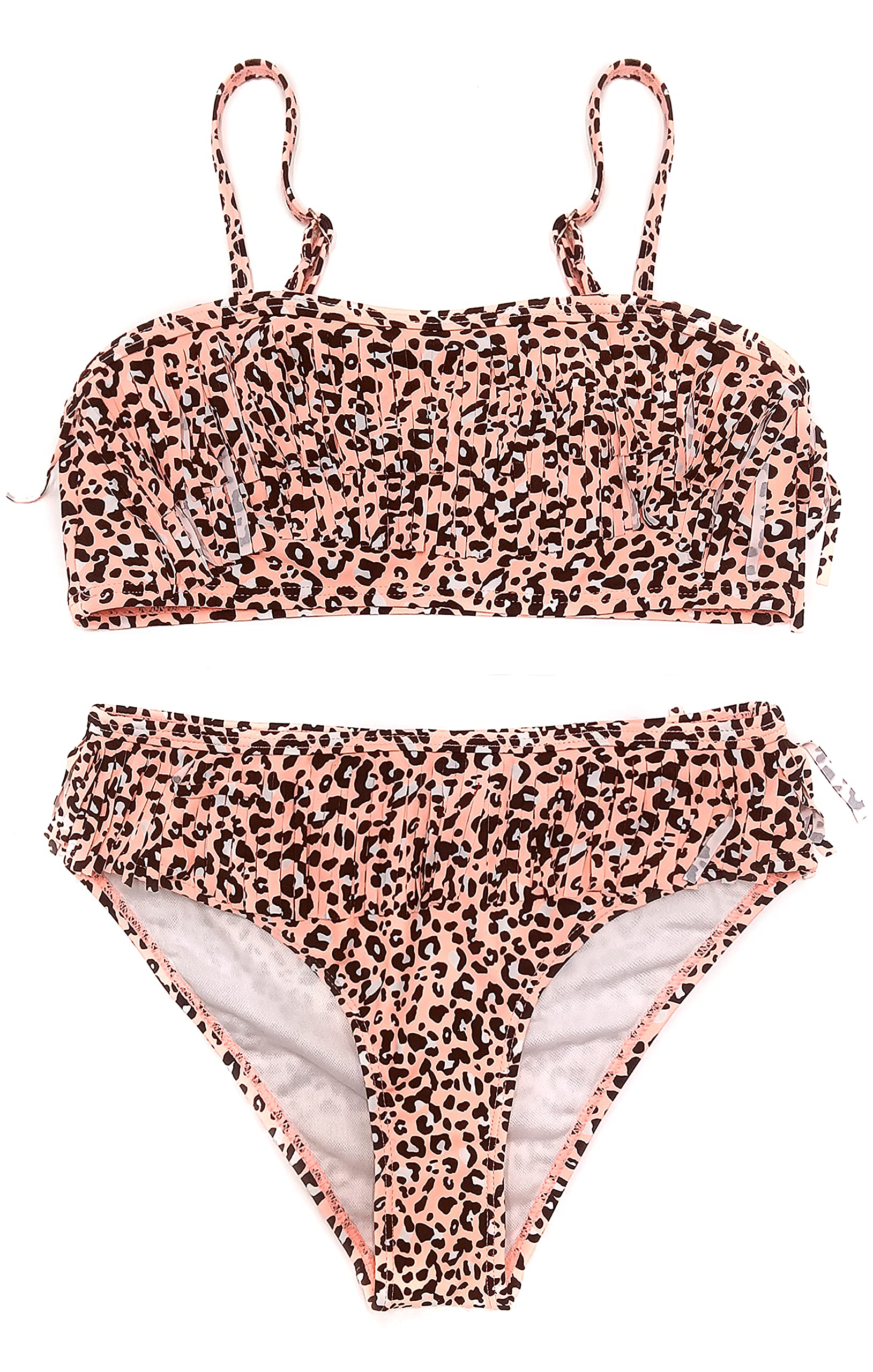 SHEKINI Niñas Bikini de 2 Piezas Lindos Borla Bandeau Traje de Baño Dos Piezas Niña Vintage Print Triangulo Bikini Bottom para 6-14 Años Bikini de Playa