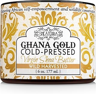 Shea Terra Organics Organic Cold-Pressed Virgin Shea Butter – Ghana Gold | Natural Skin Cream for Dry Skin, Itchy Skin, Stretch Marks, Psoriasis & Eczema – 6 oz (Wild Harvested)