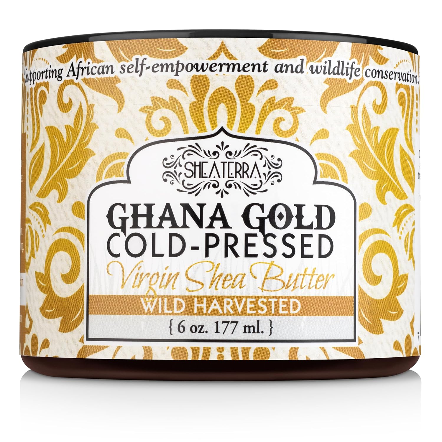 Shea Terra Organics Organic Cold-Pressed Virgin Shea Butter – Ghana Gold | Natural Skin Cream for Dry Skin, Itchy Skin, Stretch Marks, Psoriasis & Eczema – 6 oz (Wild Harvested)