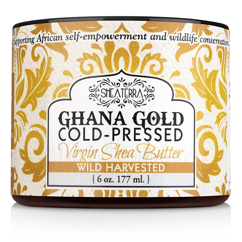 Shea Terra Organics Ghana Gold Manteiga de Karité Virgem Prensada a Frio, Bruta e Não Refinada