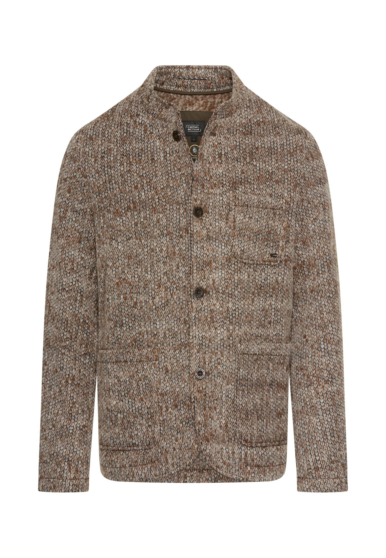 camel active Herren Melierte Jacke mit Stehkragen